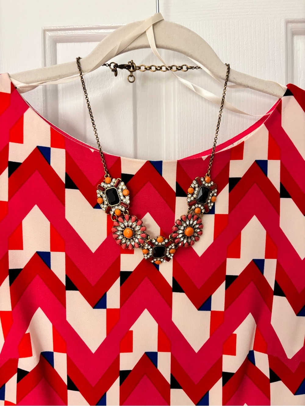 Eliza J Pink and Red Chevron Shift Dress
